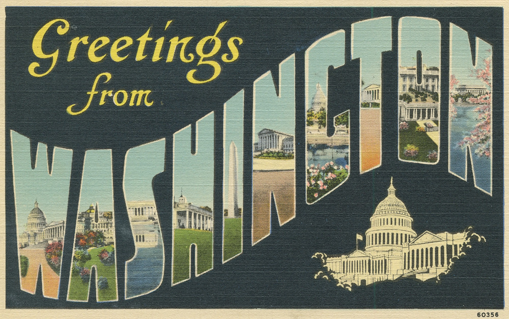Vintage large-letter postcard: Greetings from Washington